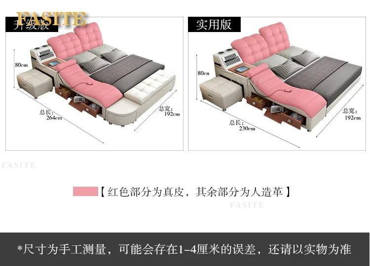 Genuine Leather Bed Tech Smart Multifunctional Massage, Bluetooth Speaker, Air Cleaner — White | KIMLUD