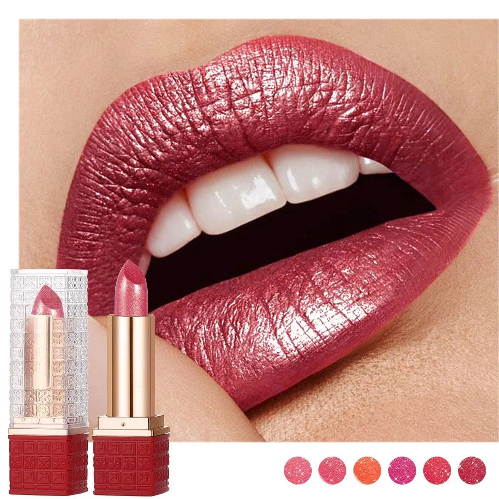Metallic Lip Gloss Glitter Glaze Waterproof Long-Lasting — Bright Red | KIMLUD
