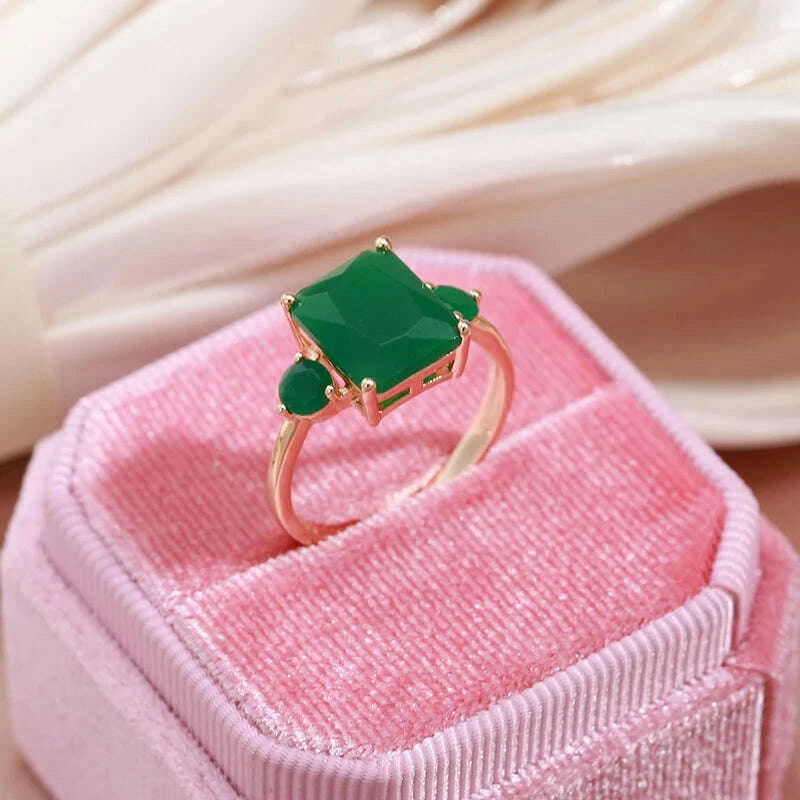 KIMLUD, SYOUJYO Square Big Dark Green Natural Zircon Rings For Women 585 Rose Gold Color Vintage Opal Ethnic Fine Jewelry Luxury Rings, KIMLUD Womens Clothes