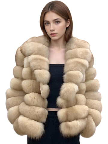 Fox Fur Coat – Winter High-End – Fox Fur – Colorful Sable | KIMLUD