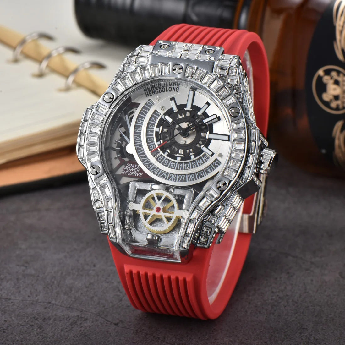 Luxury Diamond Case Mens Quartz Watches — Black | KIMLUD
