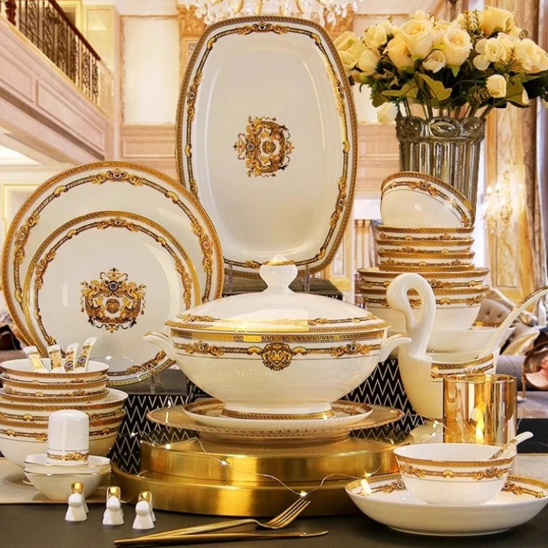 Gilded Bone China Dinnerware Set 60-Piece — Ivory | KIMLUD