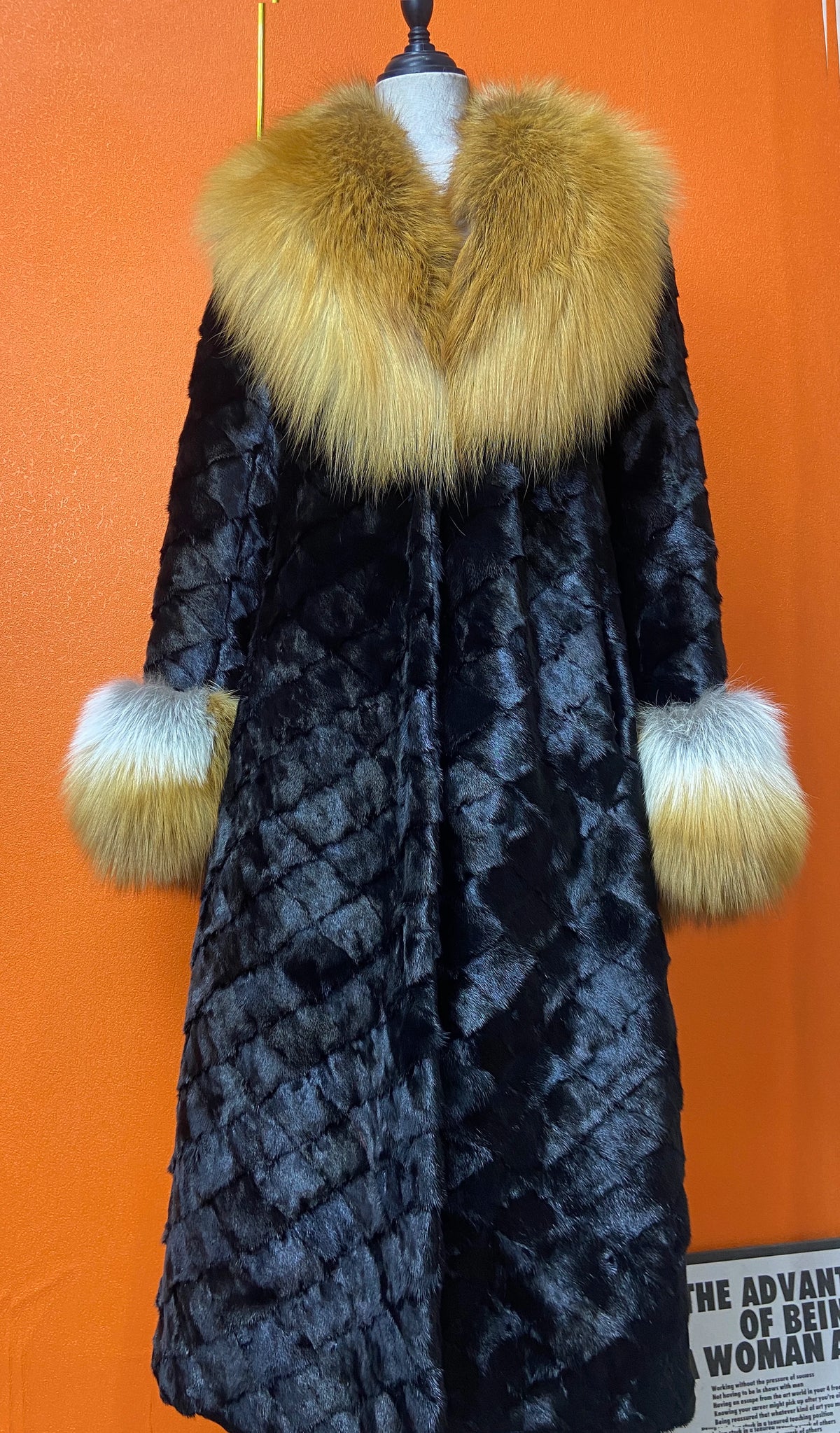Mink Fur Coat – Real Fox Fur Trim Cuffs – Overcoat | KIMLUD