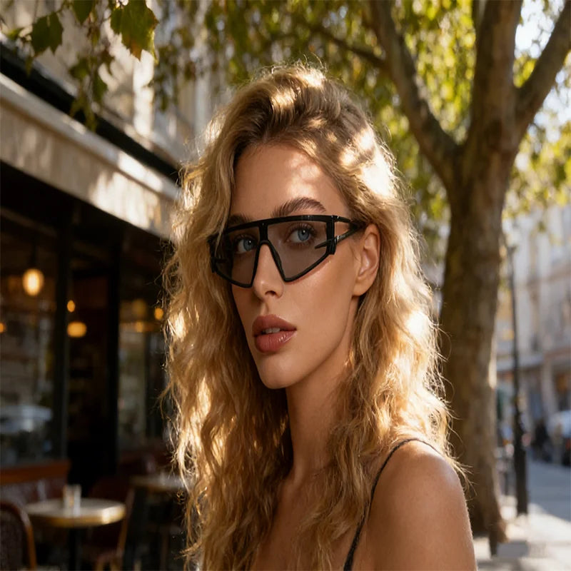 Plastic Shield Sunglasses Tech-Savvy — Black | KIMLUD