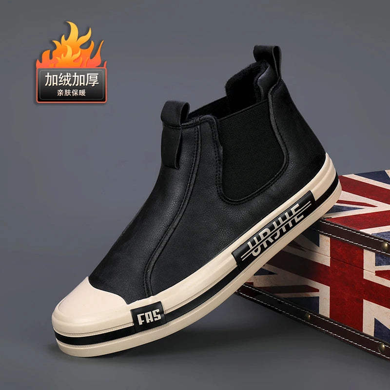 New Men's Leather Boots Korean Trend Comfortable Men Shoes British Fashion Mens High Top Sneakers New Moccasins Men 22811
