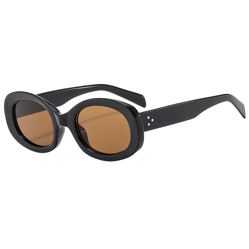 Oval Frame Sunglasses Plastic Retro Small — Black | KIMLUD