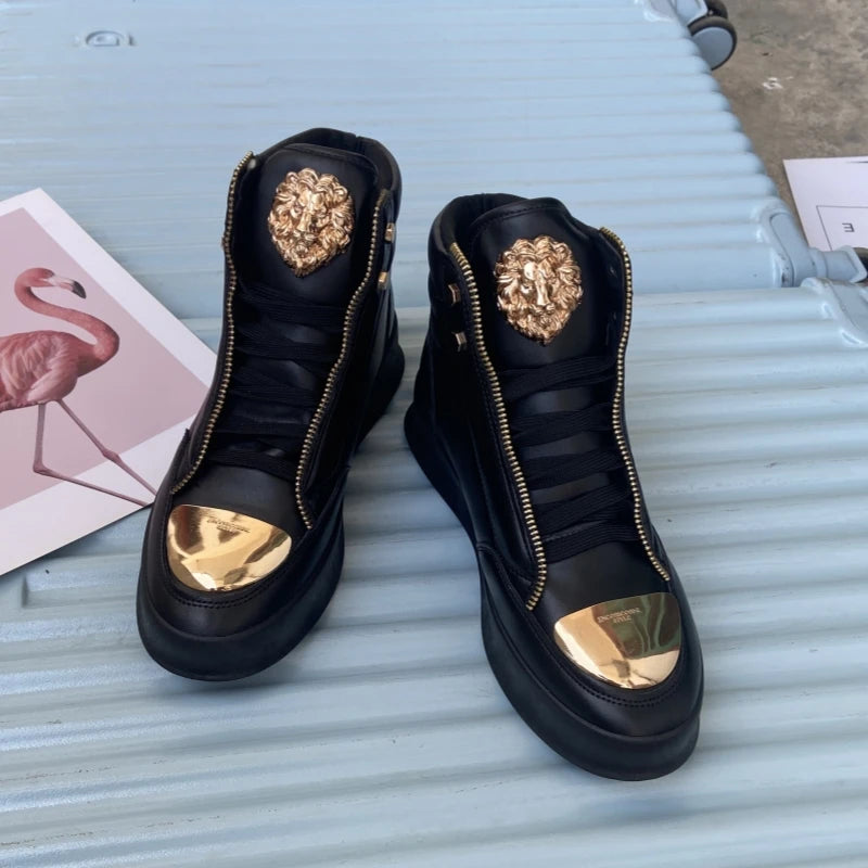 High-Top Zip-Decorated Sneaker With Breathable Mesh Lining — Black | KIMLUD