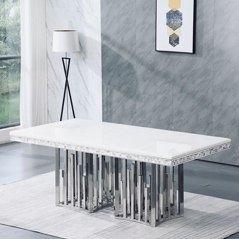 Marble Top Gold Frame Dining Table — Brown | KIMLUD