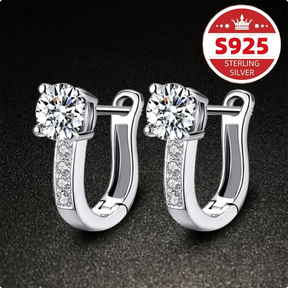 Sterling Silver Clip Earrings Exquisite Zirconia — Clear | KIMLUD