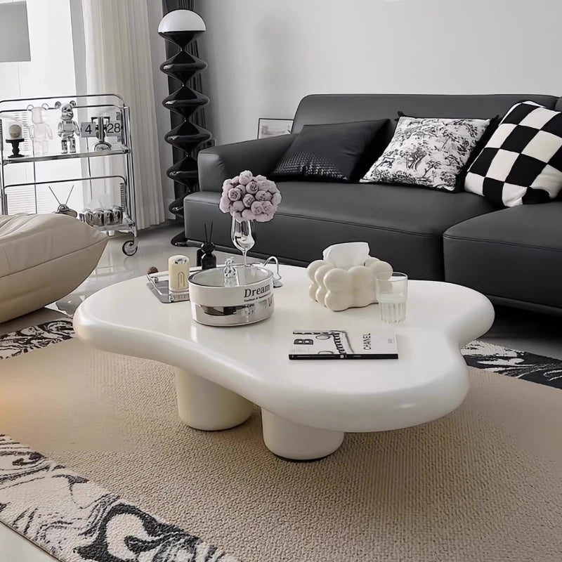 Minimalist Nordic Wood Coffee Table With Cloud-Inspired Silhouette And Soft Finish — Cream | KIMLUD
