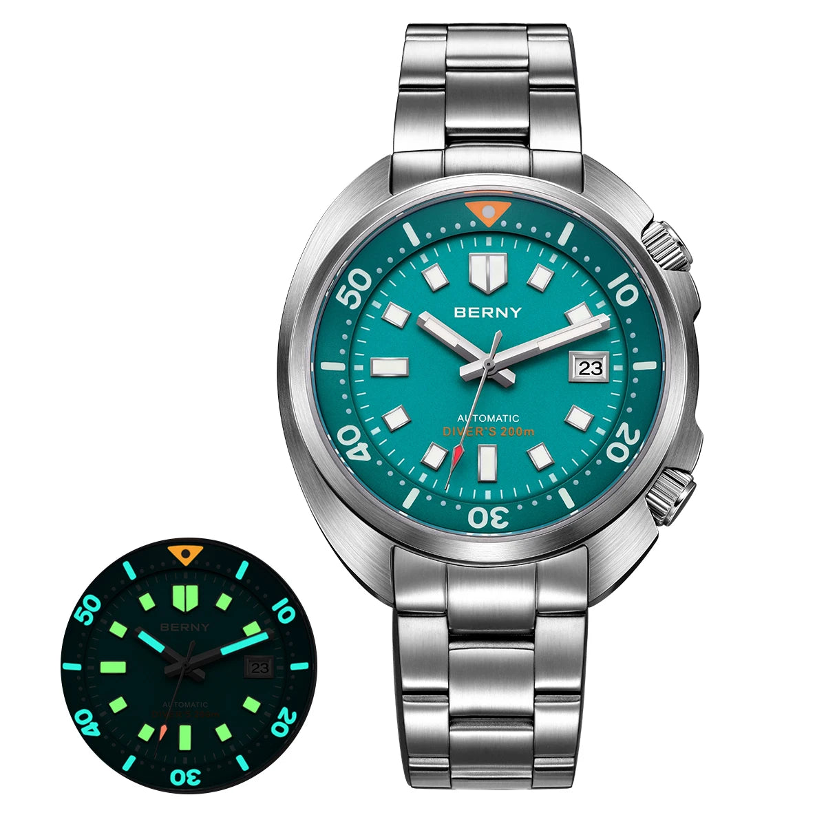BERNY 20ATM Diver Watch For Men Mechanical Green Dial Original Design NH35 Automatic Sapphire Luxury Diving Luminous Men Watch