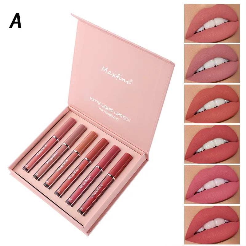 Matte Lip Gloss Set Six Shade Palette — Rose | KIMLUD