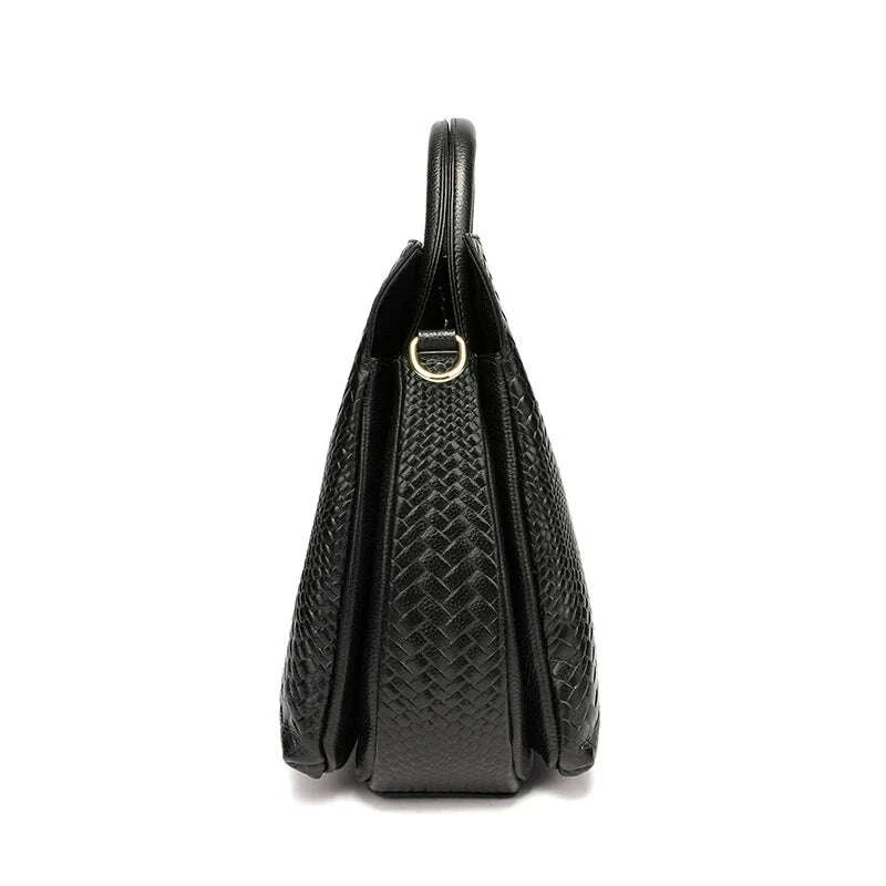 KIMLUD, Fashionable and luxurious woven pattern casual versatile black woven pattern daily commuting cowhide women's handbag, KIMLUD Womens Clothes