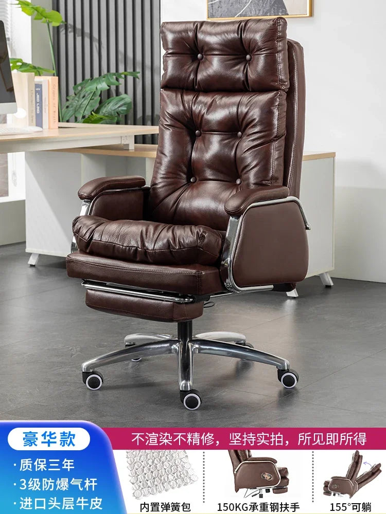 Leather Executive Chair — Tufted High-Back Recliner — Dark Brown | KIMLUD