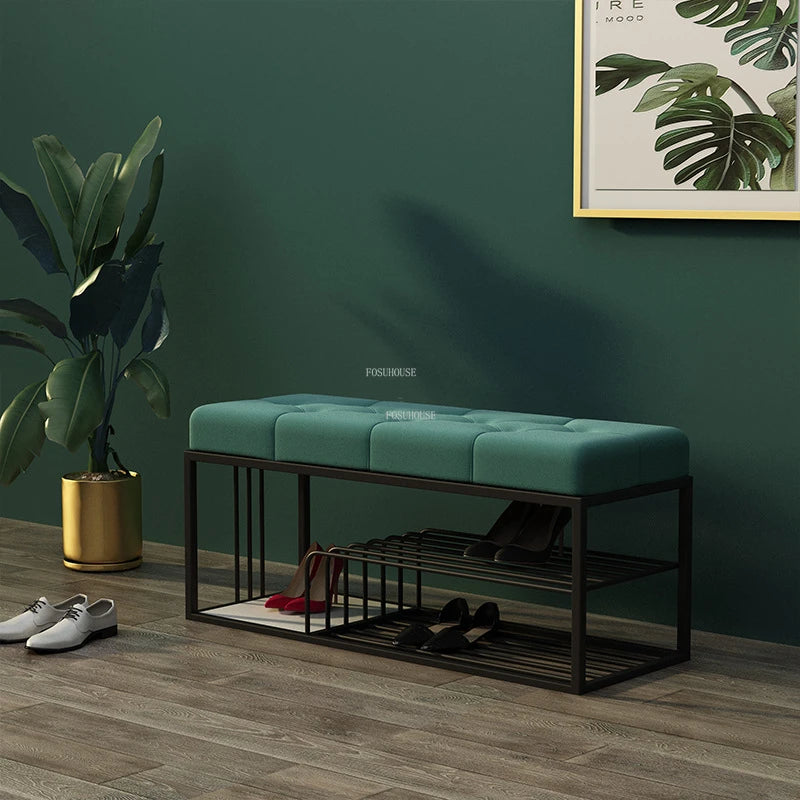 Nordic Iron Shoe Changing Stools Home Living Room Furniture Door Ottomans Light Luxury Cushioned Bench Creative Bed End Stool X