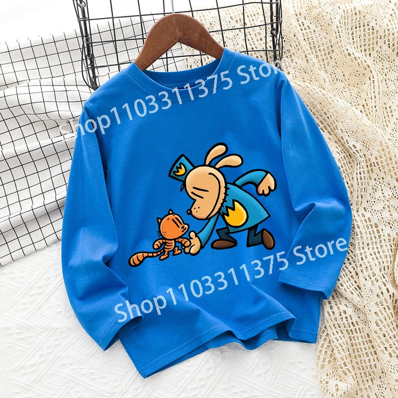 Dog Man Children's T-shirt Short Sleeve Cotton Outdoor Wear Fashion Blue Hip Hop Toddler Cute Cartoon Anime Boys Clothes Toddler