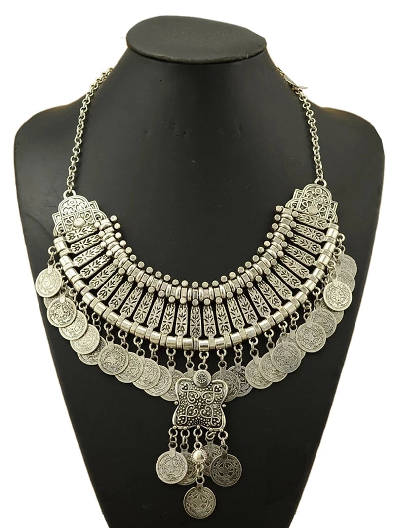 Collar Necklace - Big Chunky - Tibetan Silver - Silver | KIMLUD