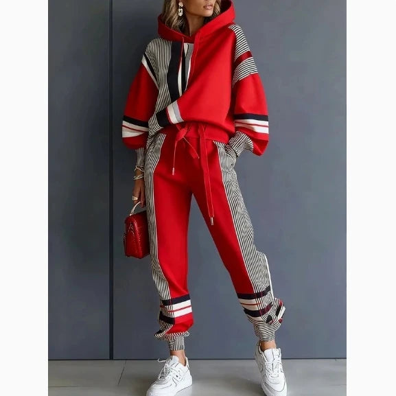 Two-Piece Sweatshirt and Pants Set American Stripe — Black | KIMLUD