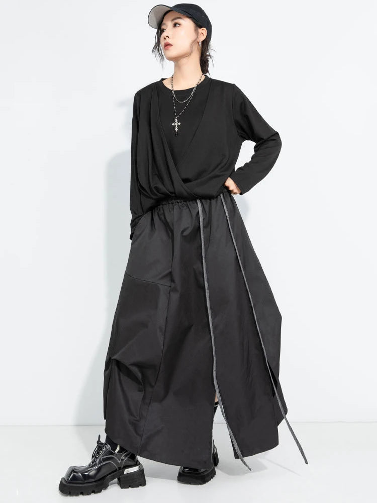 A-Line Skirt – High Elastic Waist – Polyester Cotton – Black | KIMLUD