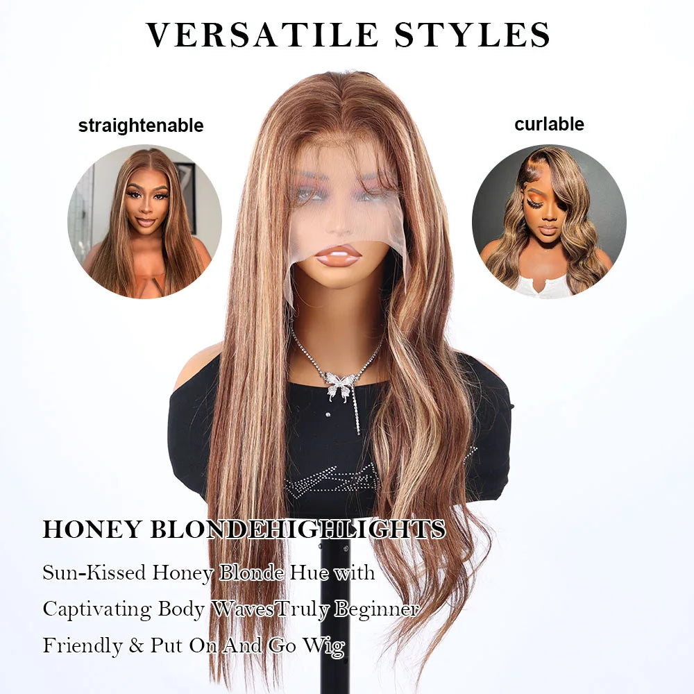 360 Full Lace Wig 40 Inch Ombre Silk Straight — Honey Blonde | KIMLUD