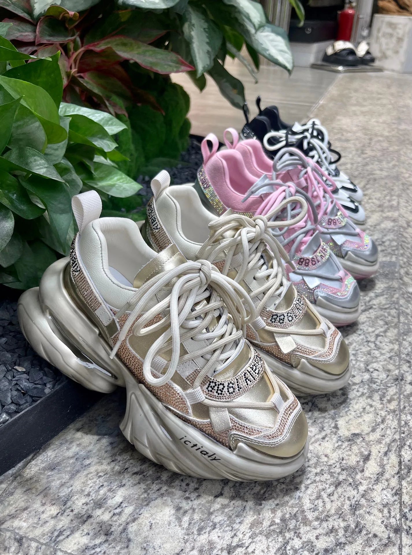 Real Leather Heels Crystal Platform — Soft Pink | KIMLUD