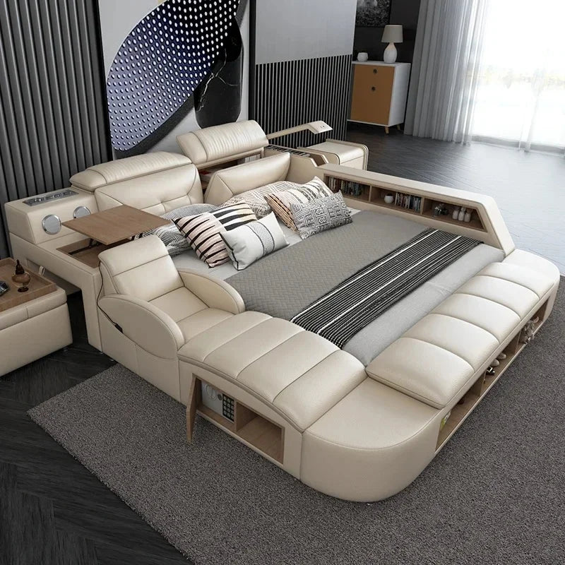 Adjustable Electric Double Bed Frame with Massager - Modern Multifunctional King Size Furniture Set