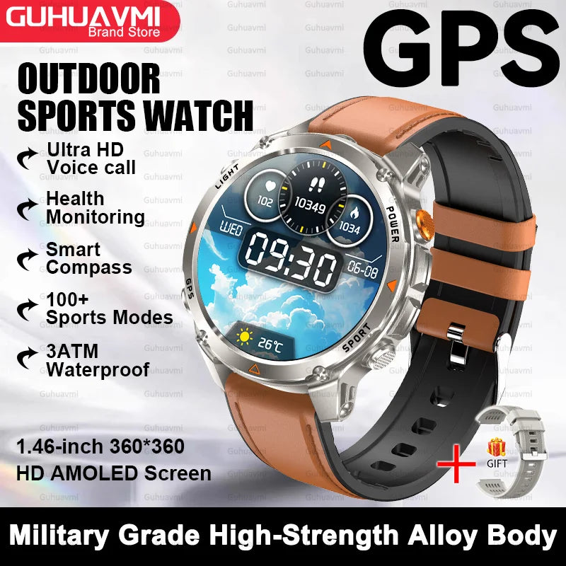 2025 New Outdoor Sport Smart Watch Men HD AMOLED Screen  Six Star GPS Positioning Heart Rate Bluetooth Call IP69/5ATM SmartWatch