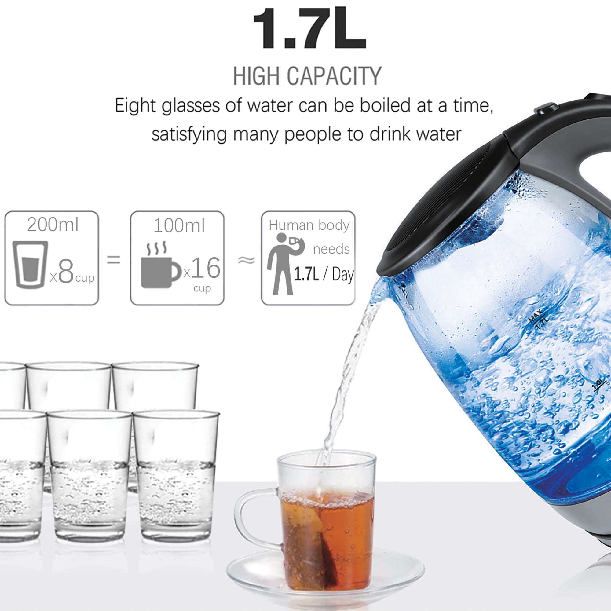 Glass Health Preserving Electric Kettle — Clear | KIMLUD