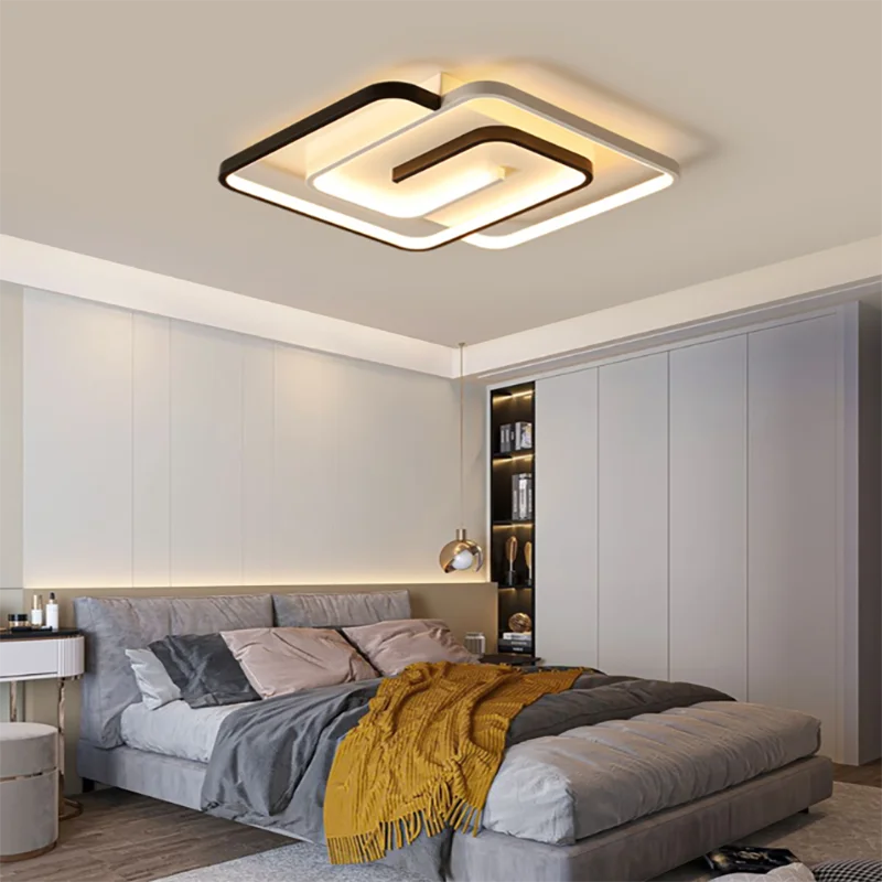 KIMLUD, Bedroom Led Chandelier Light Black White Square Modern Ceiling Lamp Attic Living Room Dining Kitchen Interior Fixture, KIMLUD Womens Clothes