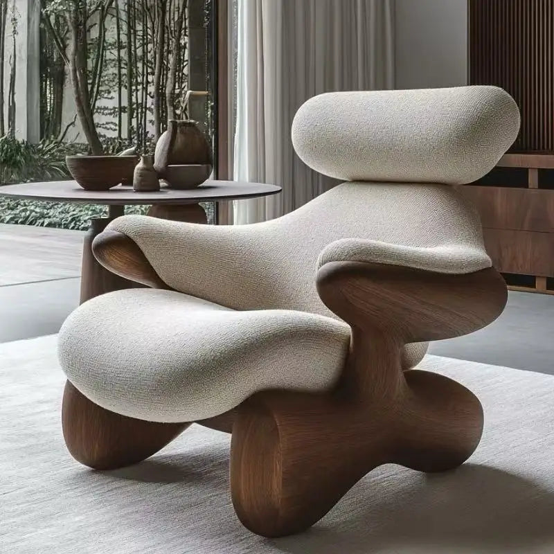 Italian Wooden Armchair Ergonomic Comfort — Beige | KIMLUD