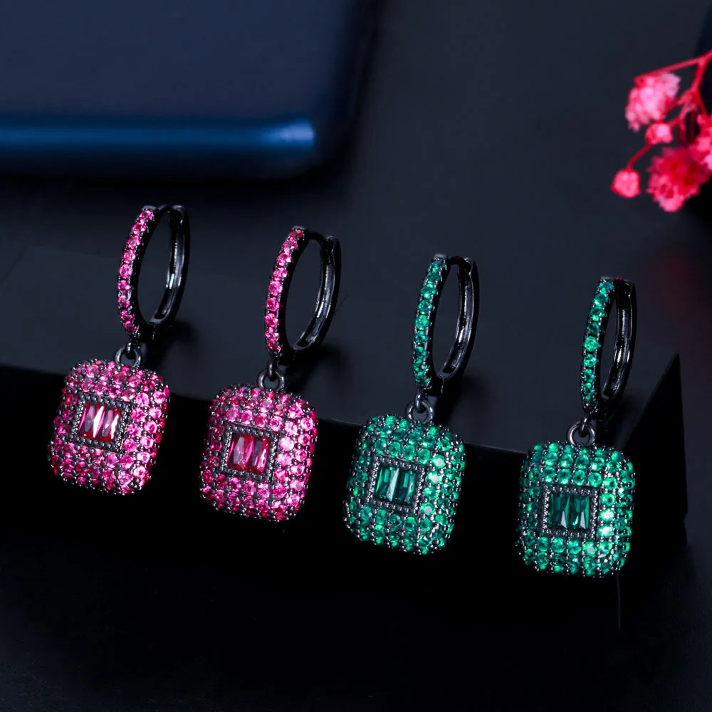 Moonso Luxury Red Green Color Rectangle Earrings for Women Anniversary Gift Jewelry Wholesale E6928