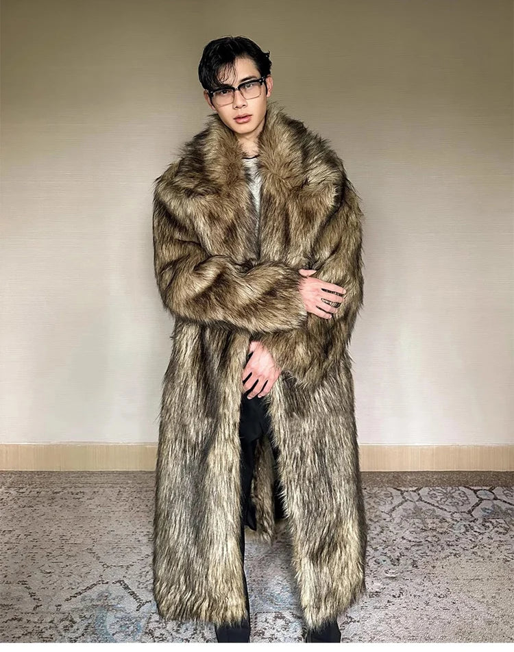 Fur Coat – Lapel Long Overcoat – Wolf Fur, Fox Fur | KIMLUD