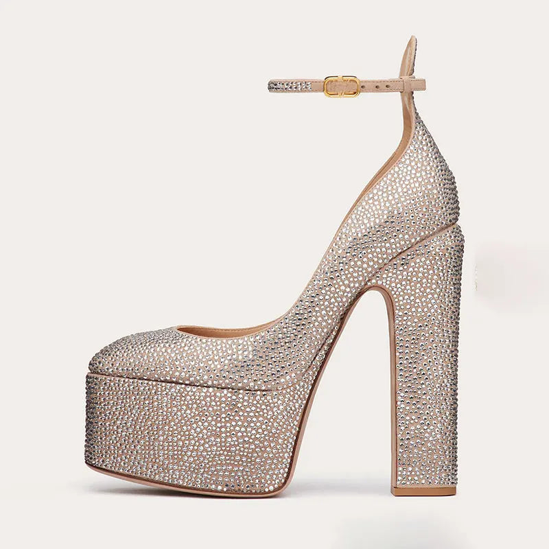 New Brand Women&#39;s Shoes Super High Heel Party Fashion Thick Sole Leather Shoes Bridal Shoes Wedding Party Shoes Women Summer