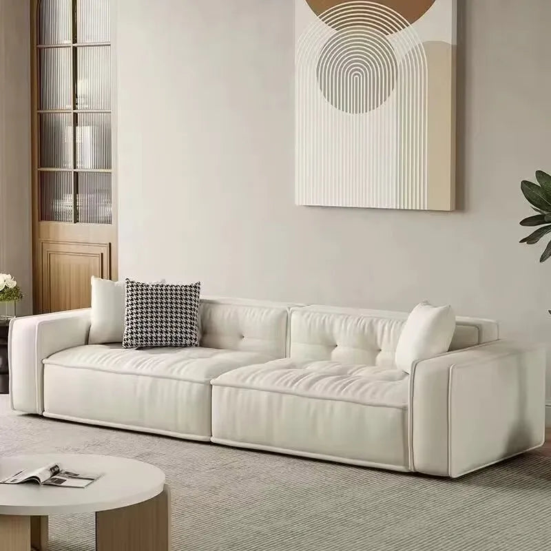Anti-Cat Scratch Fabric Sectional Sofa With Solid Wood Frame — Ivory Cream | KIMLUD