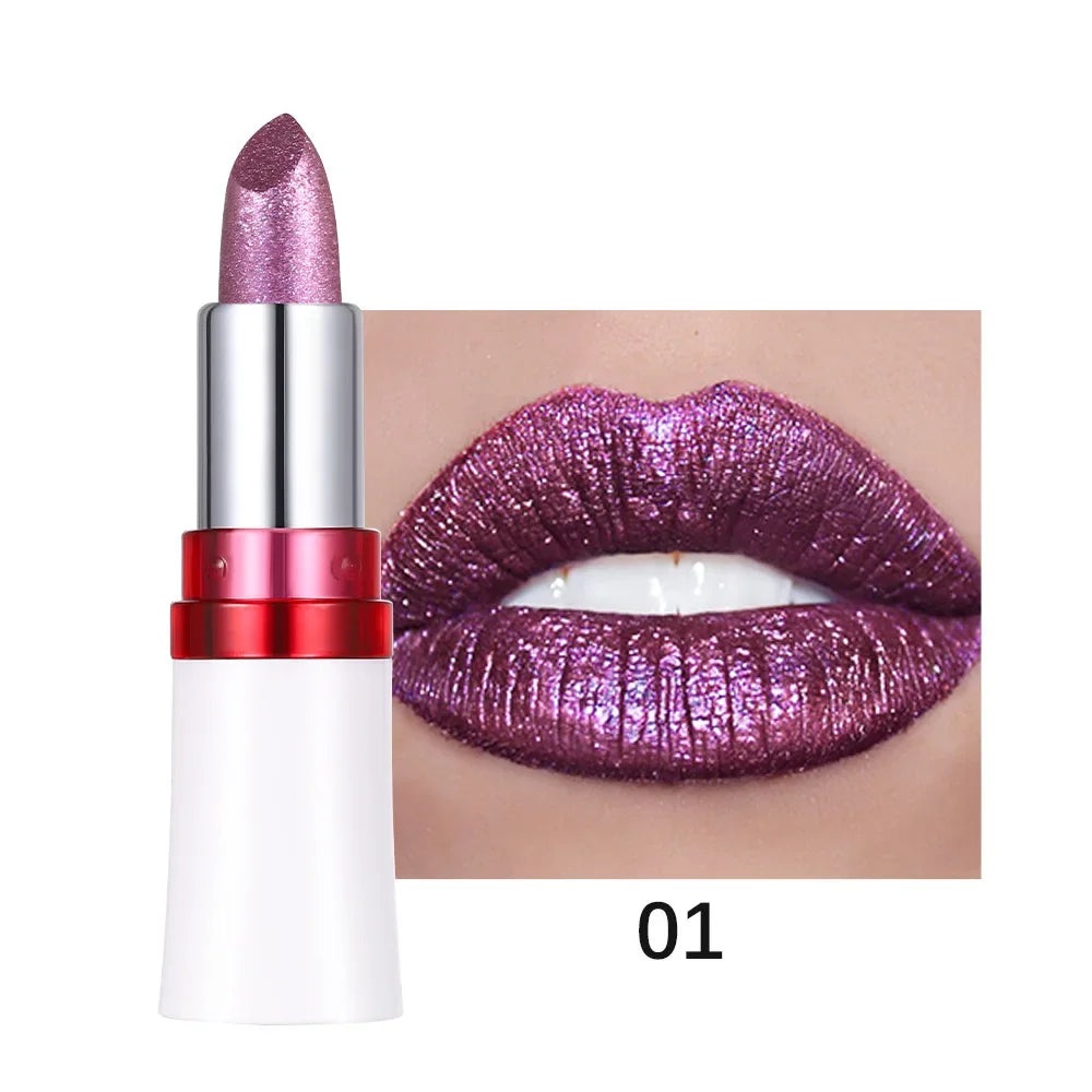 Metallic Lip Gloss Glitter Glaze Waterproof Long-Lasting — Bright Red | KIMLUD