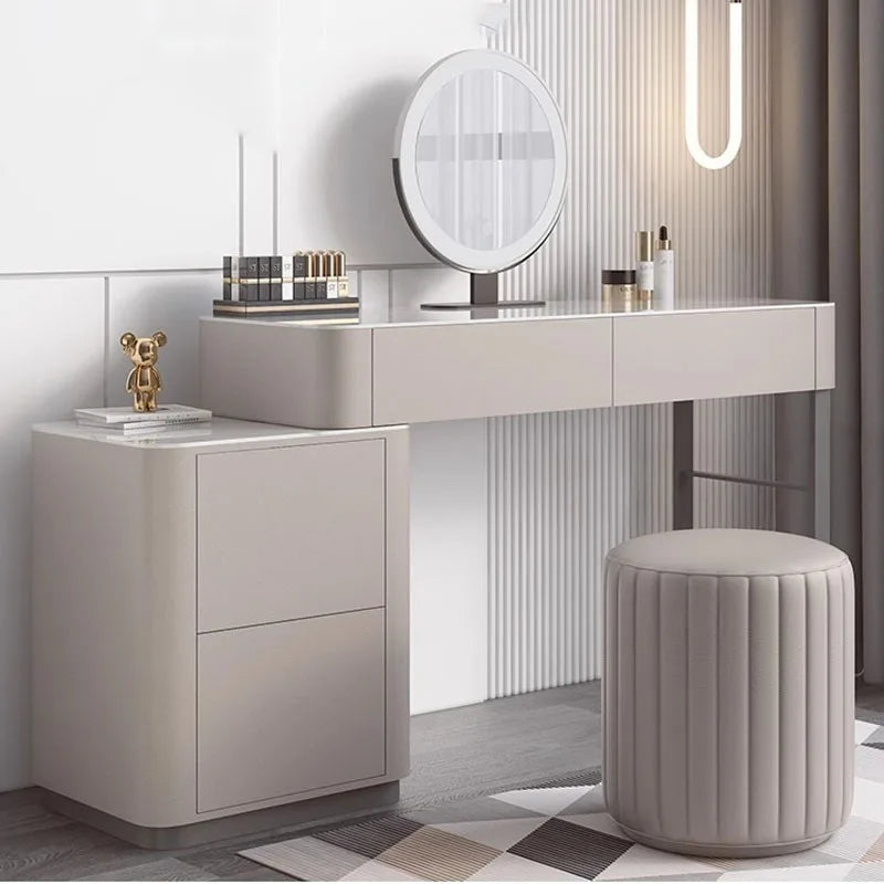 LED Light Dressing Table Mirror With Five Drawers — Grey | KIMLUD