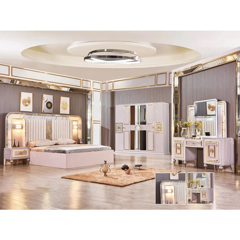 A Luxury Wooden Dressing Table With Mirror and Drawers Sets Furniture Modern Vanity Desk Makeup Dresser for Bedroom