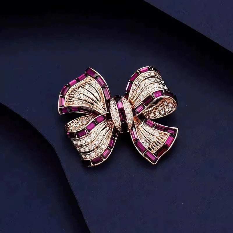 Crystal Bowknot Brooch With Rhinestone Accent — Blue | KIMLUD