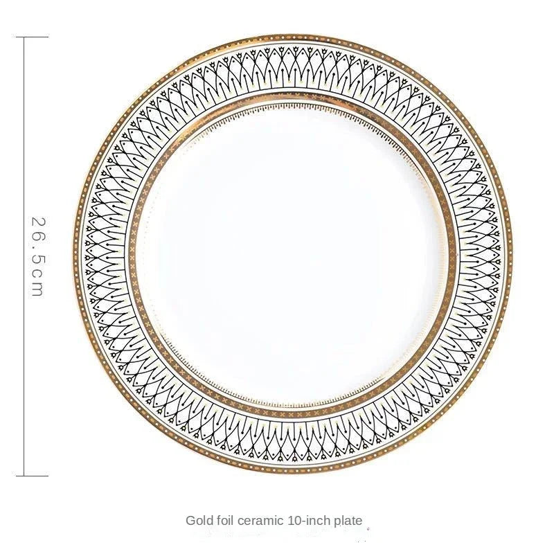 Ceramic European Style Dessert Plate With Gold Rim And Subtle Depth — White | KIMLUD