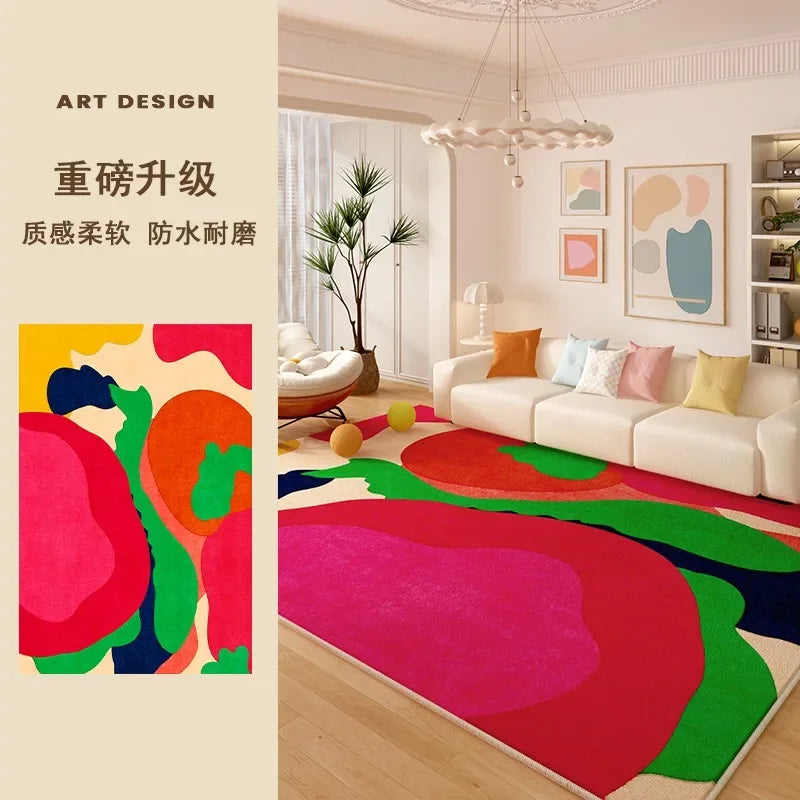 Polyester Rug Abstract Art Irregular Edges Rectangular Wilton Weave Hand Washable — Multicolor | KIMLUD