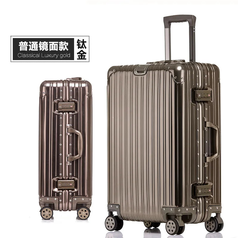 100% Aluminum Suitcase Cabin 20/26/30 inch TSA Customs Lock Aluminum Carry on Luggage Metal Hard Trolley Case Travel Suitcases