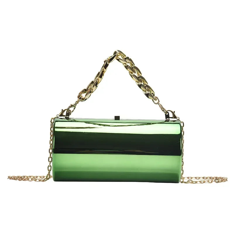 Metallic Cylinder Mini Box Clutch Purse — Gold | KIMLUD