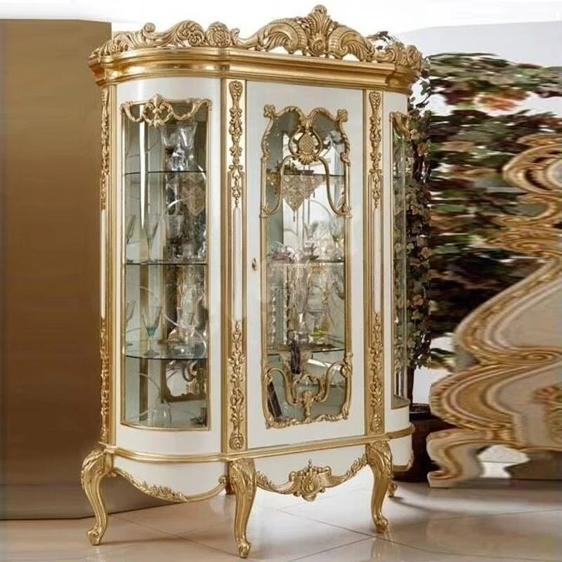 Solid Wood Display Cabinet Glass Door — Ivory | KIMLUD