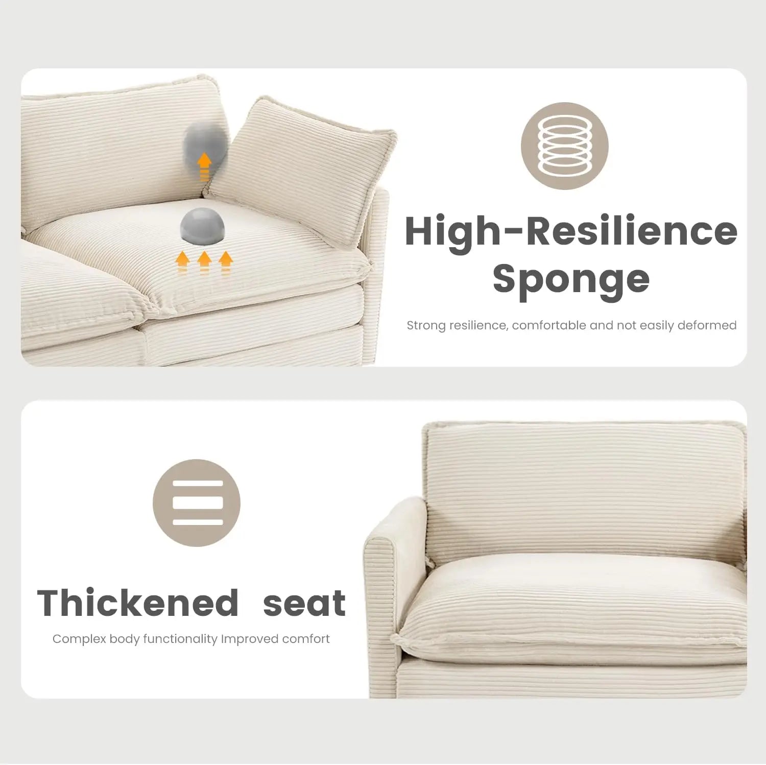 Corduroy Sectional Sofas With Movable Ottoman — Gray | KIMLUD