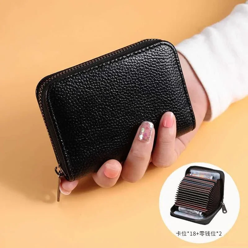 PU Leather Card Holder Wallet Multi Slot Vintage — Black | KIMLUD