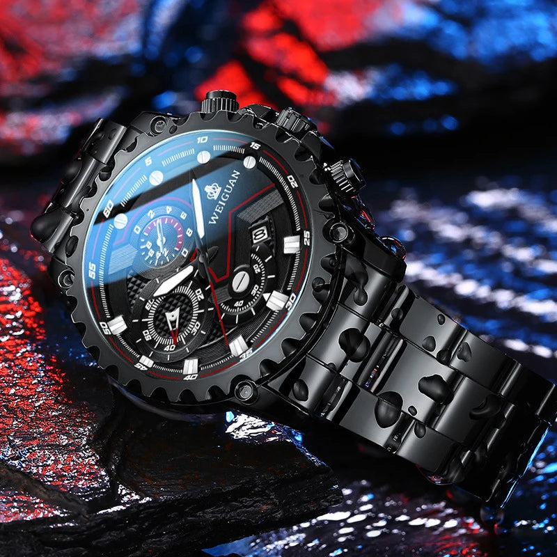 Men's Watch Black Warrior Authentic Trendy Stainless Steel Waterproof Luminous Calendar Male Fashion Quartz Clock Watches Gift