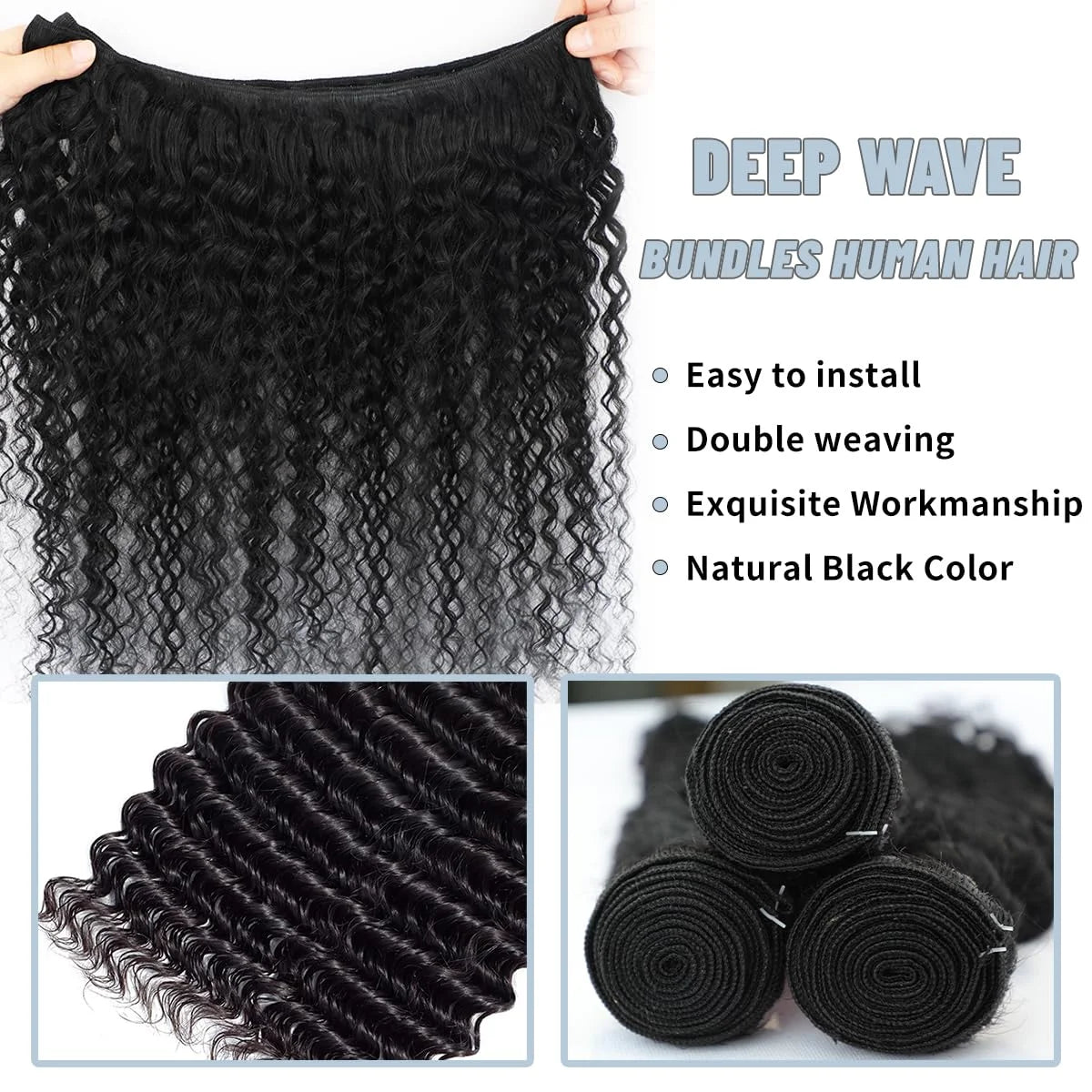 KIMLUD, 12A Brazilian Virgin 100% Human Hair Deep Wave Deep Curly Bundles Sew In Quick Weave Ponytail Closure Extensions 12-30 Inches, KIMLUD Womens Clothes