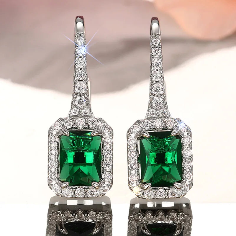 Cubic Zirconia Drop Earrings Water-Drop Inlaid — Emerald | KIMLUD