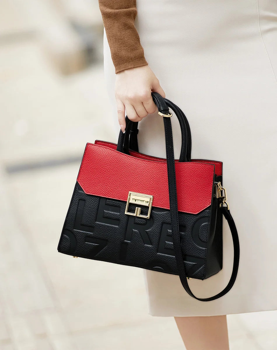 KIMLUD, ZOOLER 100% Genuine Leather Women's Handbags Red Cover Black Body Shoulder Messenger Bags Skin  Ladies Purses Winter#YC355, KIMLUD Women's Clothes