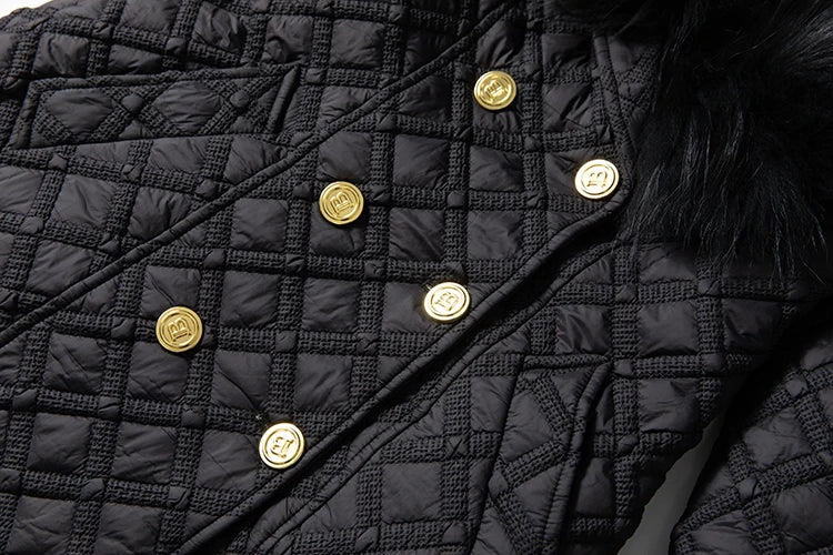 Color Blocking Fur Collar Coat – Polyester Cotton | KIMLUD
